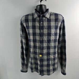 Johnie-0 hangin' out long sleeve button down shirt silk linen blue gray plaid XL